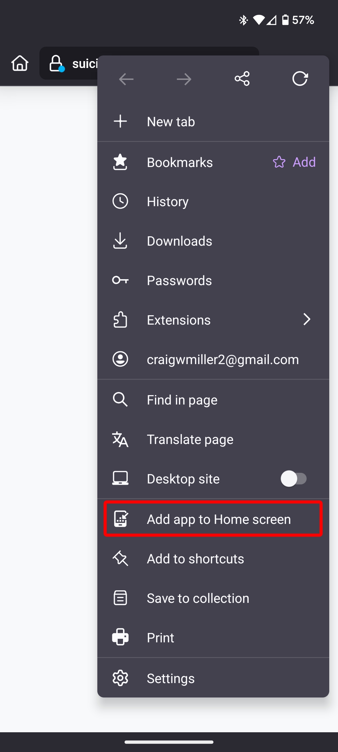 "Install" option in the menu highlighted