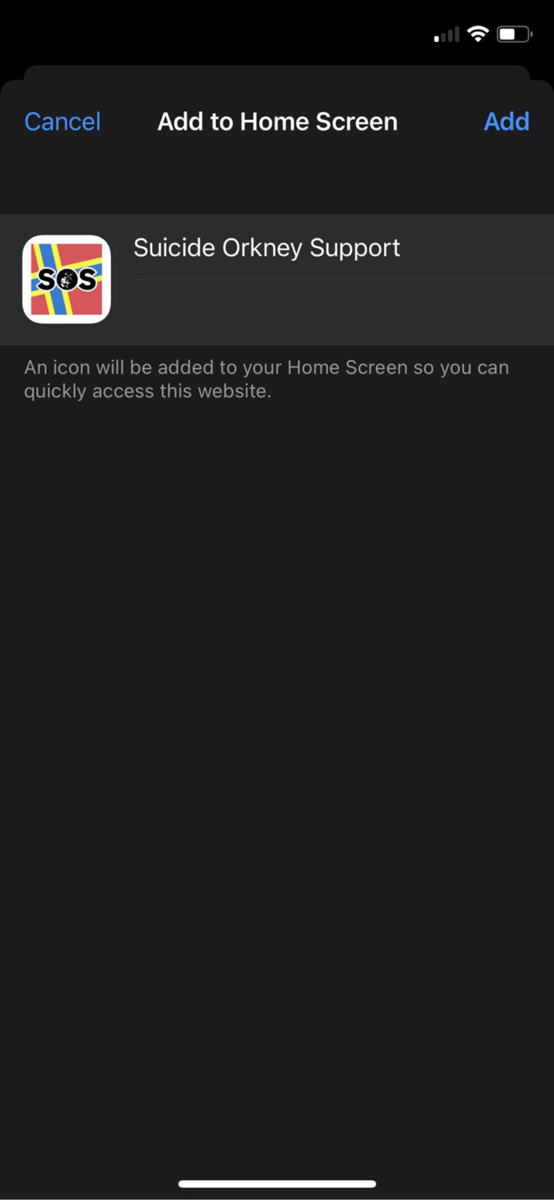 Confirmation dialog for adding to home screen